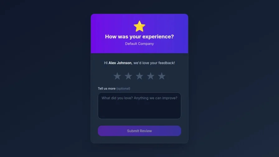 VeriCo customer review form for rating a completed job